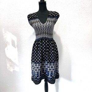 Max Studio smocked Black and White‎ Geometric Dress XL